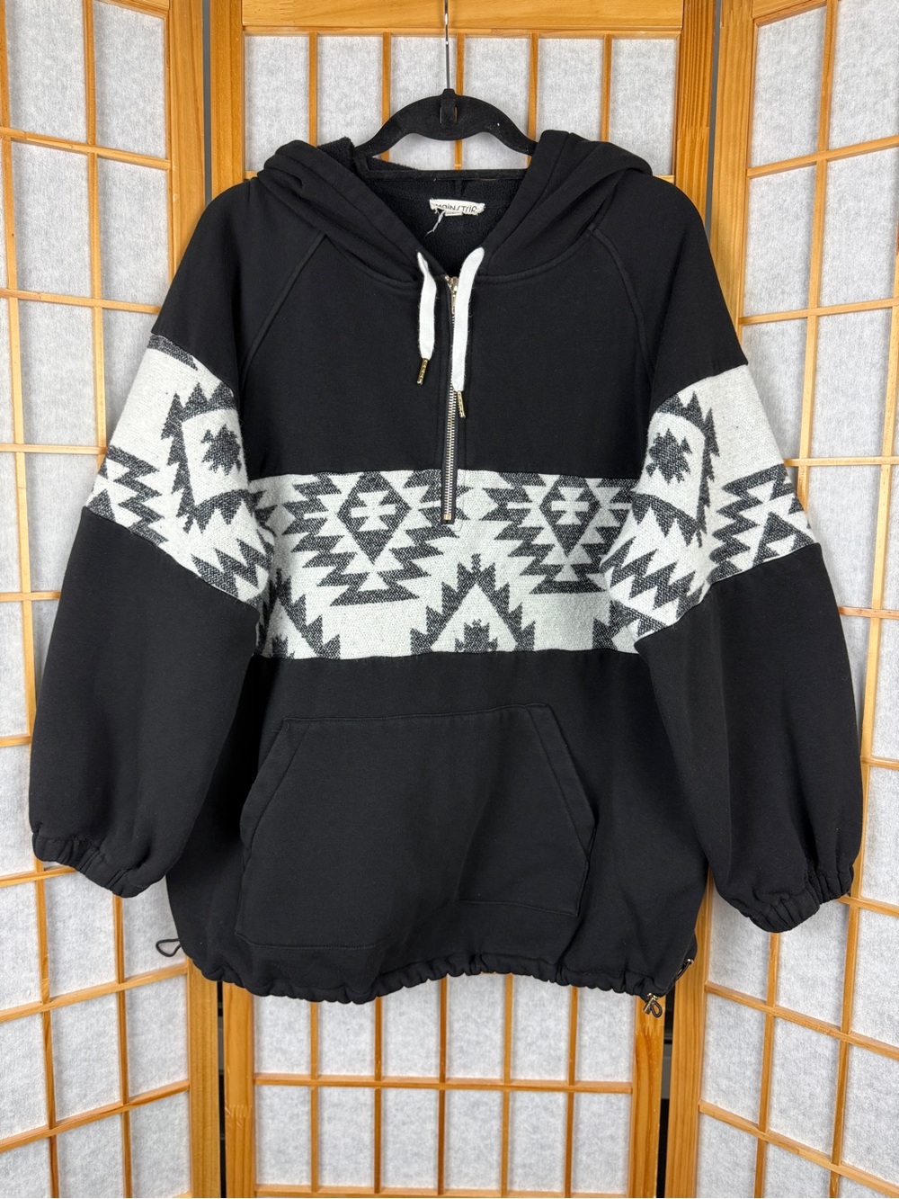 Main Strip Aztec Southwestern Geometric Quarter Zip Oversized Hoodie Size L